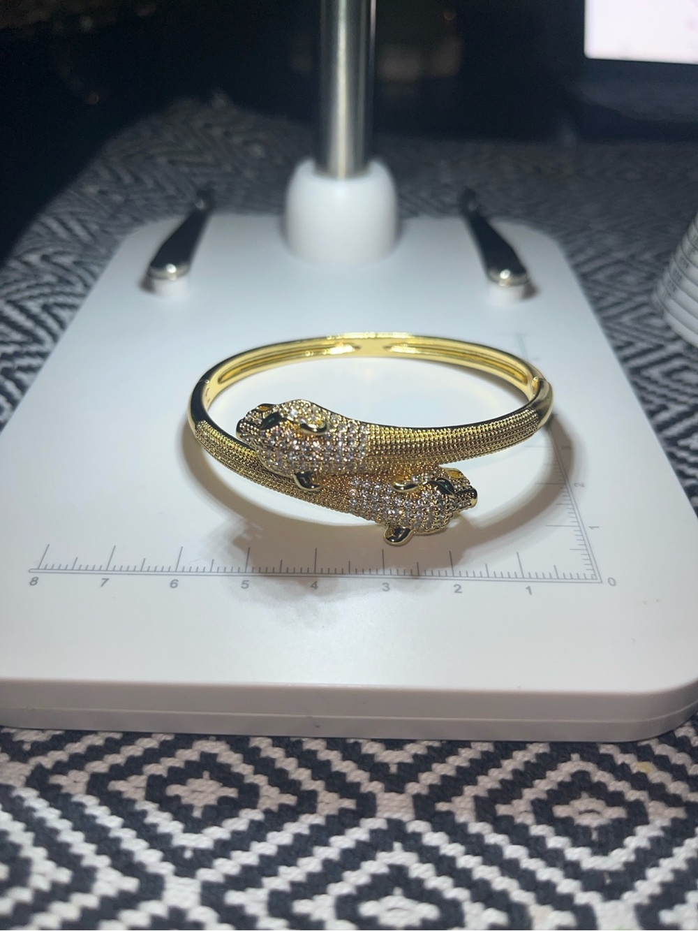 Gold-Tone Double Panther Faux Pavé Bracelet